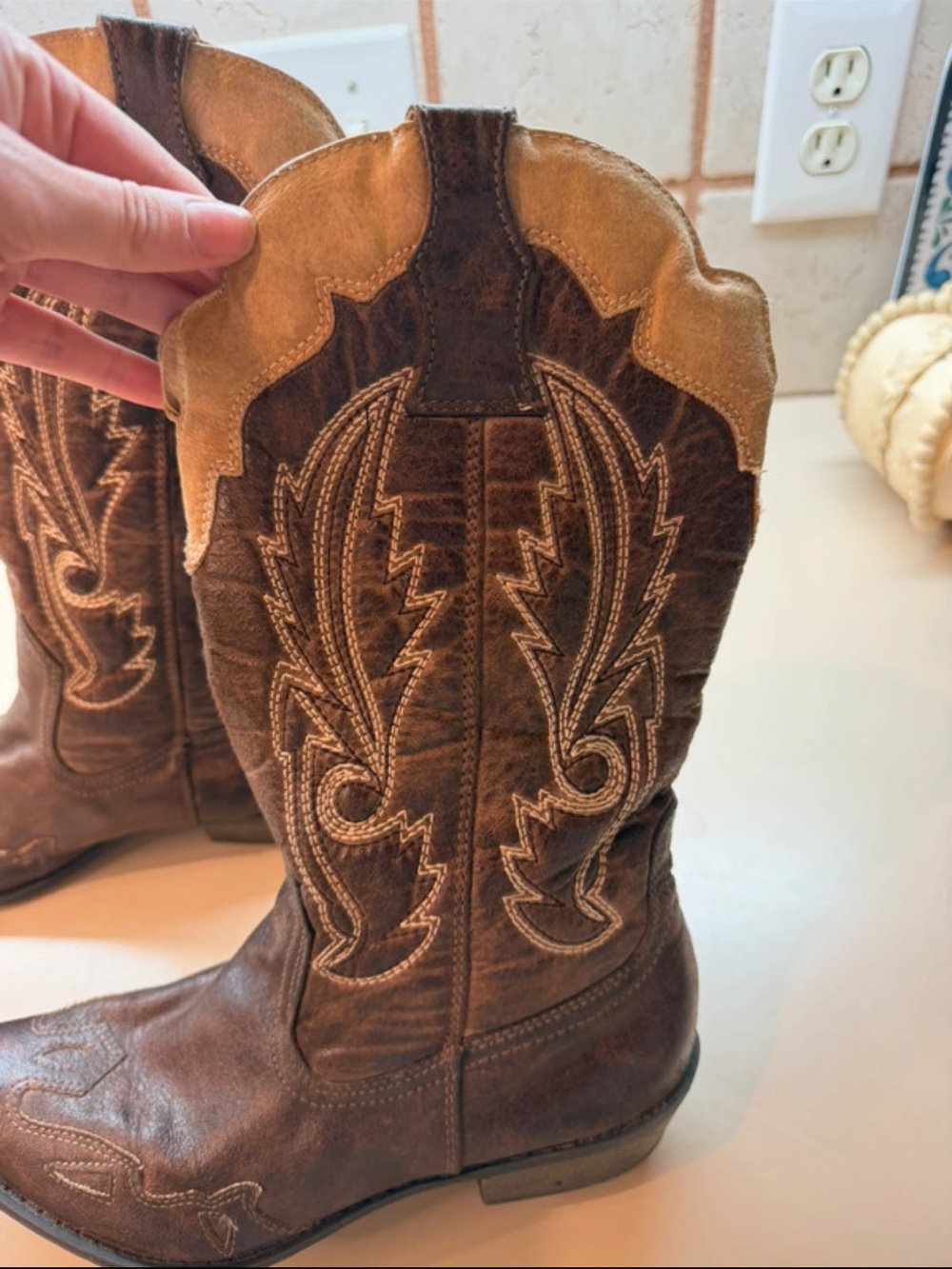 Coconuts by Matisse Brown Leather Western Heeled Boots with Tan Top